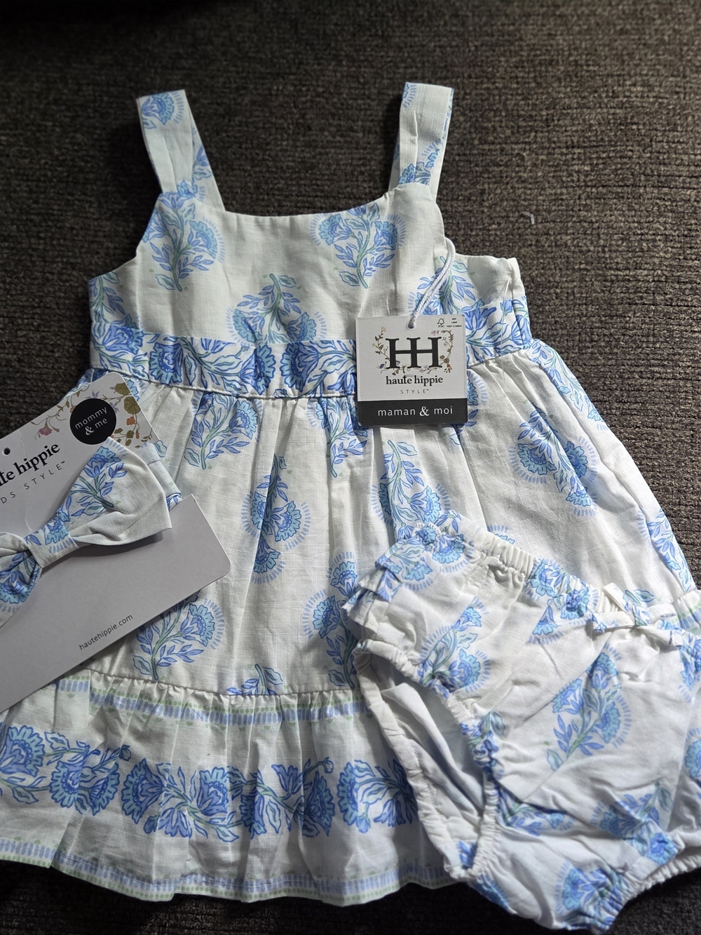 Haute Hippie White and Blue Floral Sundress with Bloomers